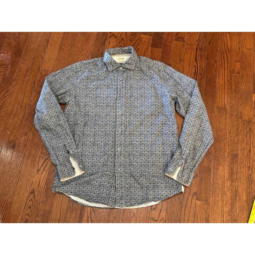 Fil Noir Shirt Mens Size 42 Geometric Long Sleeve Button Up Italy‎
